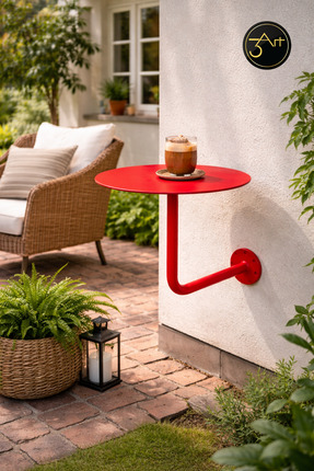 3art Metal Duvara Monte Balkon Masası – Modern Yuvarlak Kafe Masası, Dış Meka...