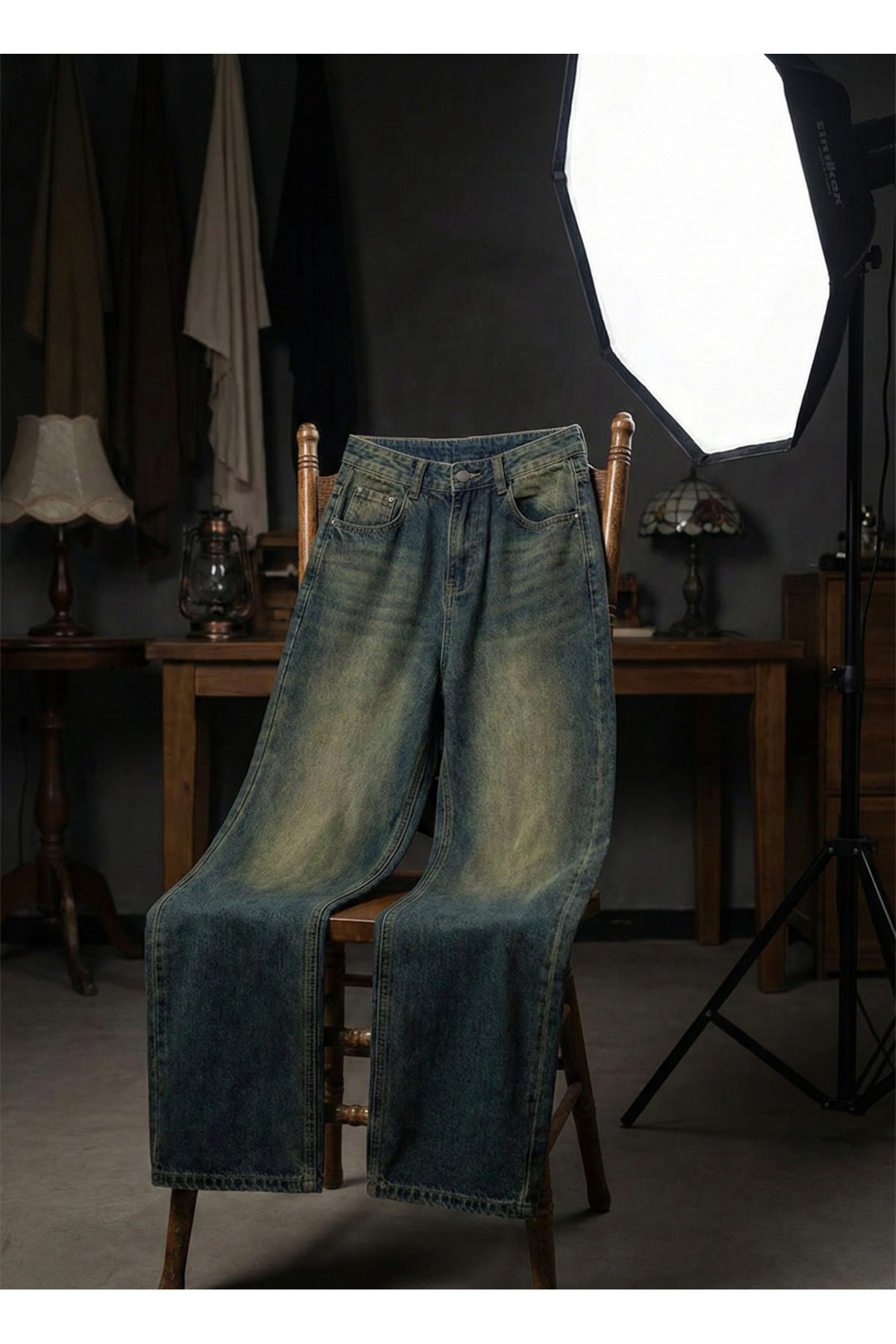 Yeşil Tint Yıkamalı Vintage Retro Pantolon — سبز AHGVintageRetroPantolon