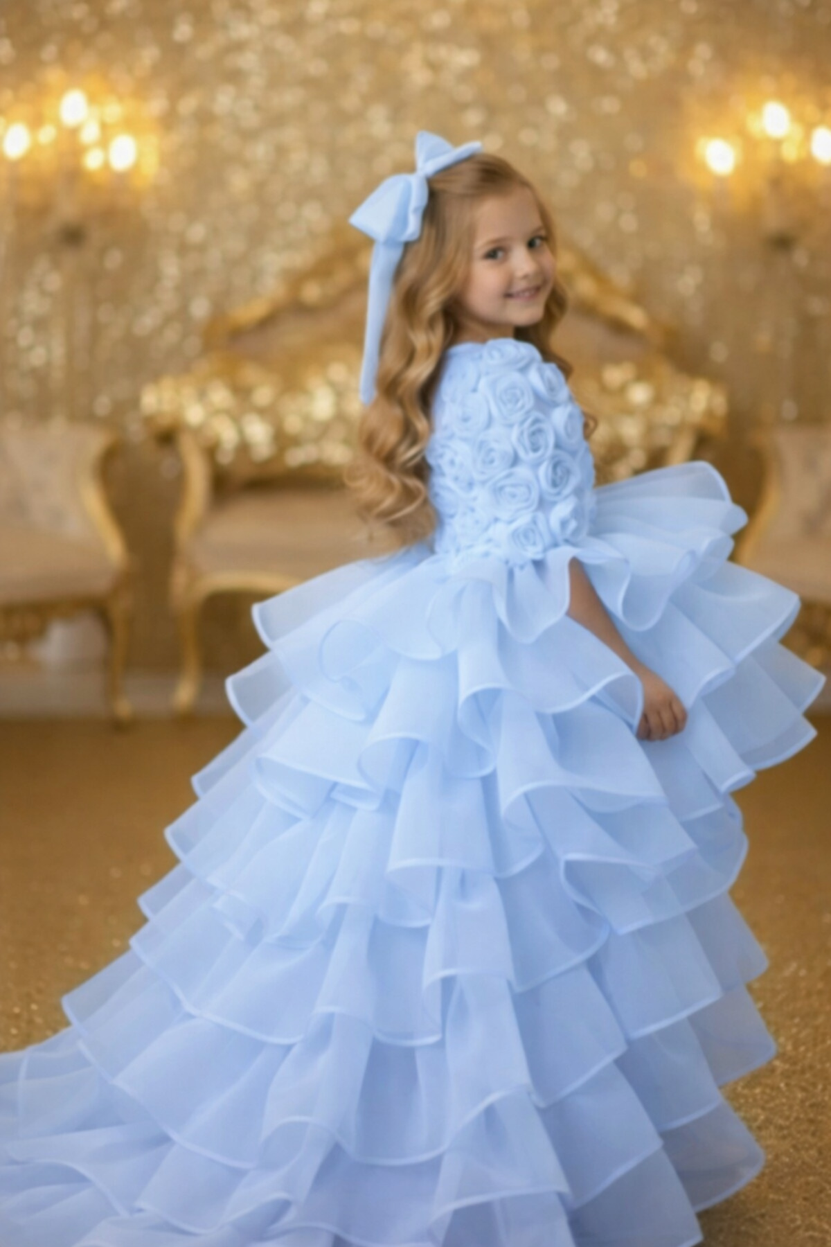 miço kids Kız Çocuk Abiye Elbise Prenses Model Doğum Günü Elbisesi
