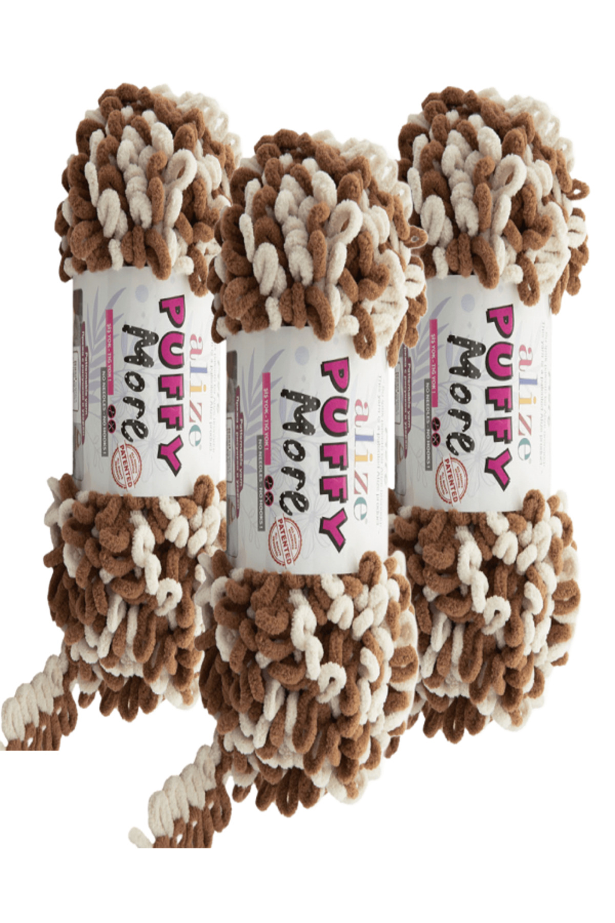 Puffy More Hand Knitting Yarn 3 Pieces – 6563 Coffee/Beige– 150 Gr. 11.5 Mt. – Blanket, Scarf, Vest