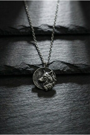 KARV Gümüş Renk Kurt Başı Kolye - Börü Temalı Vahşi Doğa Erkek Madalyon - Çel...