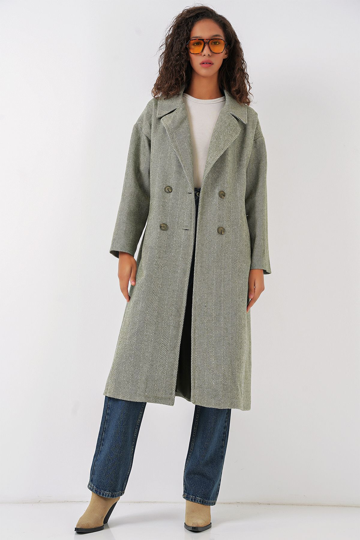 Hiccup BDART Oversize Çift Düğmeli Herringbone Palto görsel 2