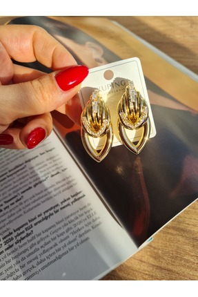XUPING JEWELRY Zirkon Taşlı Damla Form Gold Küpe kadın çelik