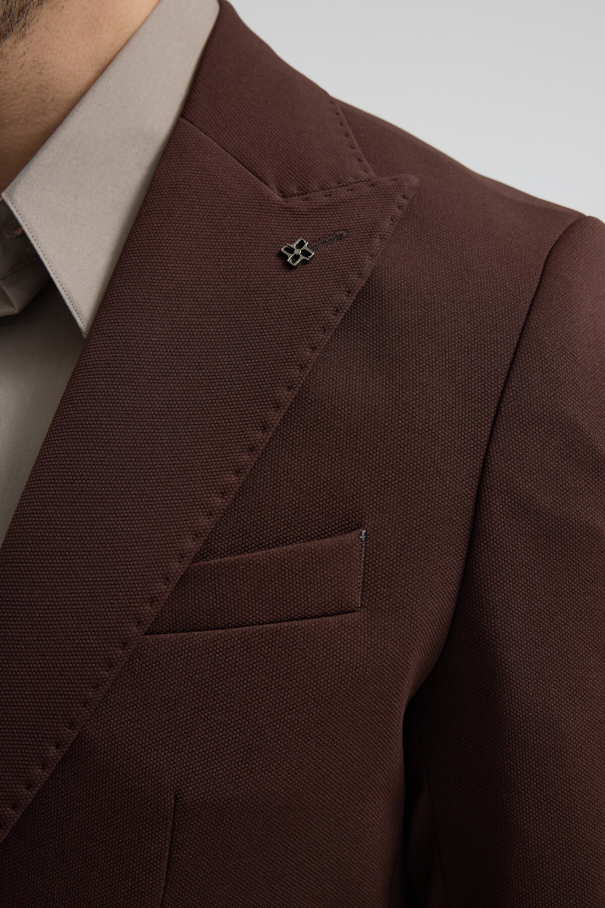 Frappoli  Pique Erkek Kahve Sivri Yaka Esnek Poliviskon Kumaşlı Slim Fit Spor Blazer Ceket - Görsel 2