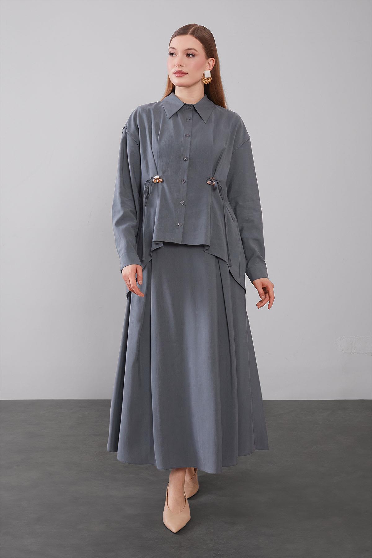 Levidor Anthracite Bead-Bound Detailed Skirt Set