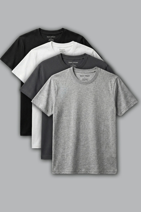 DESEN ATÖLYESİ %100 Pamuklu 4'lü Renk Paketi Siyah Beyaz Gri Füme Basic Tişör...