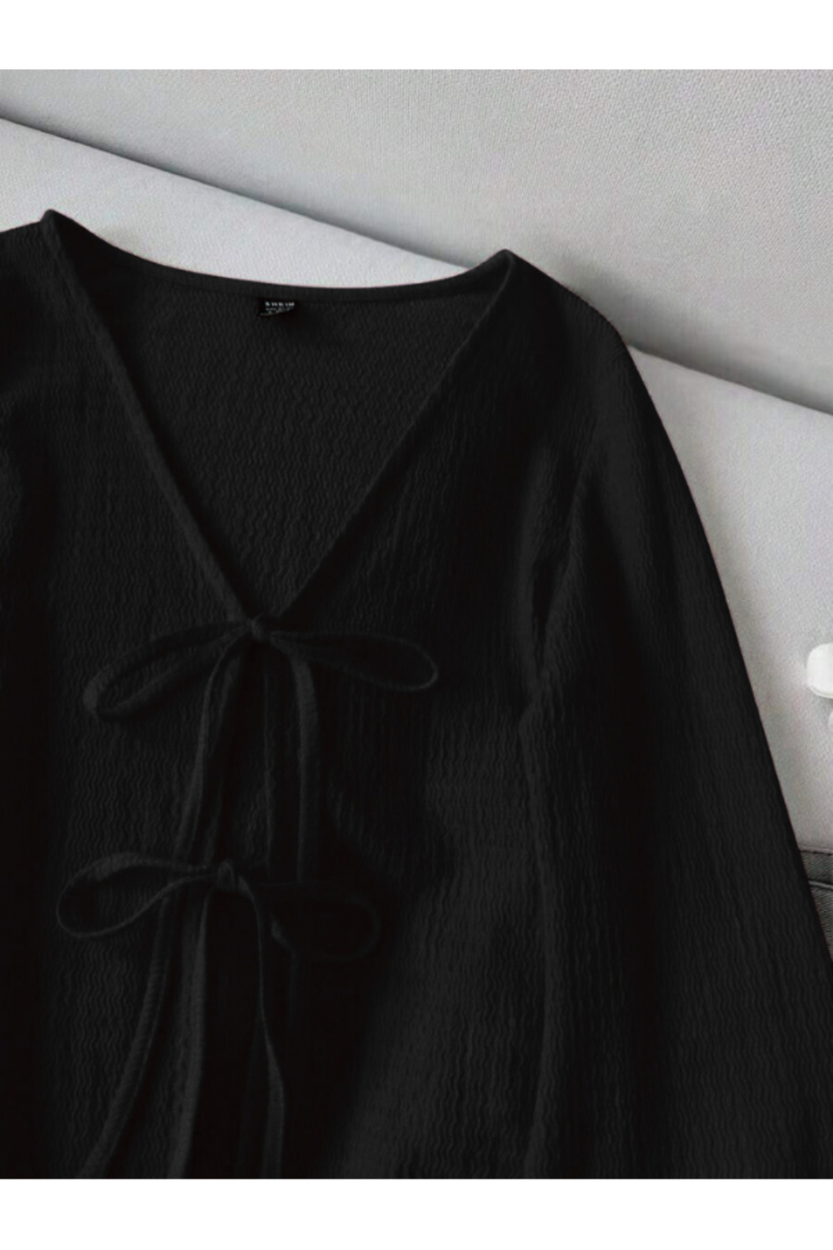 MOONBULL  Kadın Önü 2 Yerden Bağlama Detaylı İspanyol Kol Bürümcük Bluz - Görsel 4