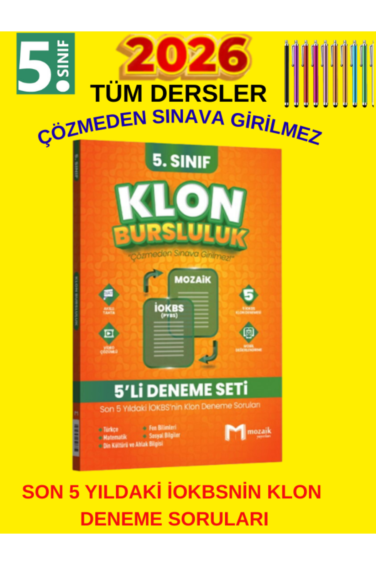 Mozaik Yayınları 5. Sınıf İOKBS Bursluluk Deneme Seti Klon 5'li
