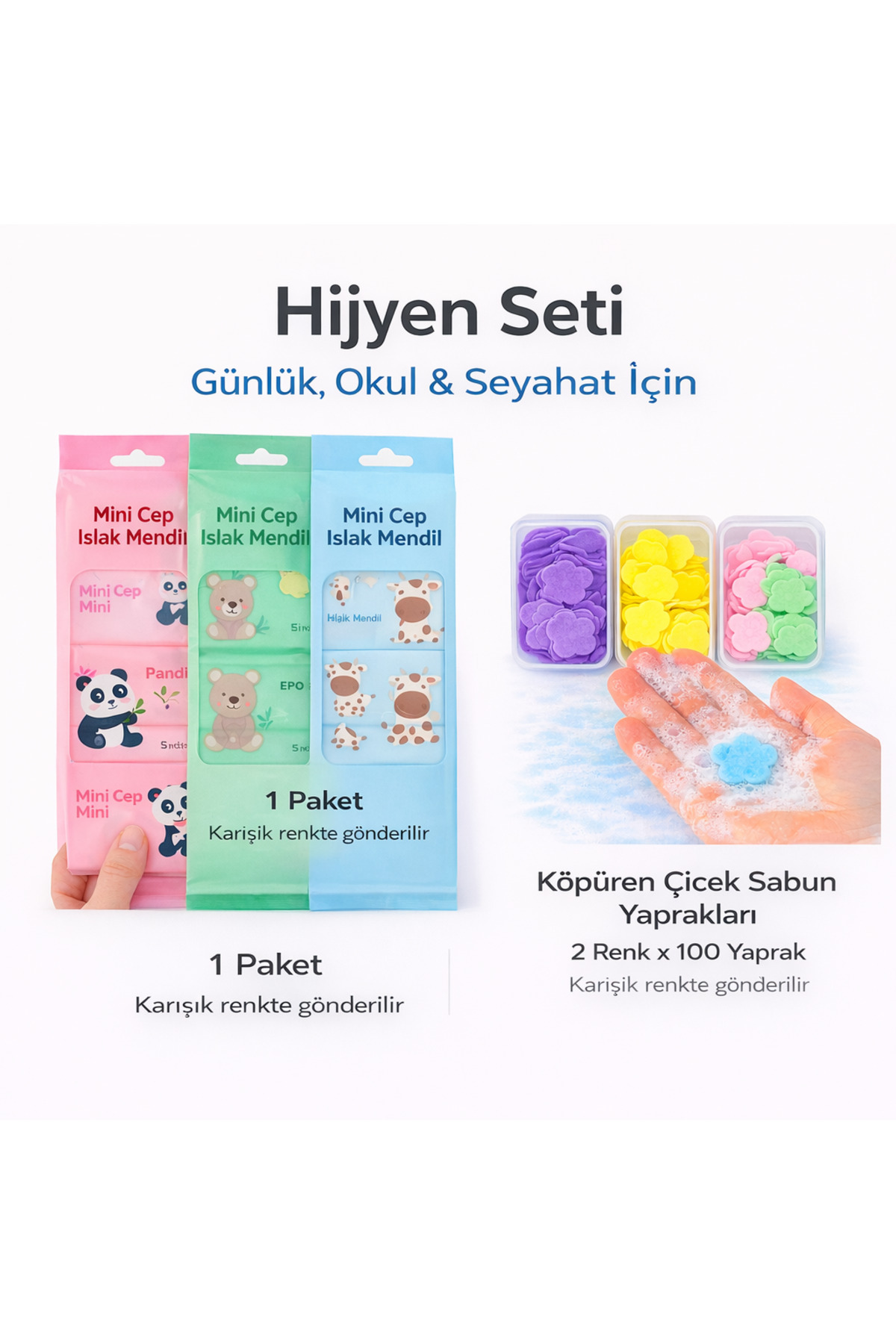 homvira 🧼🧻 Hijyen Seti – Günlük, Okul & Seyahat İçin Mini Cep Islak Mendil & Sihirli Sabun fotoğrafı 2 (önizleme)