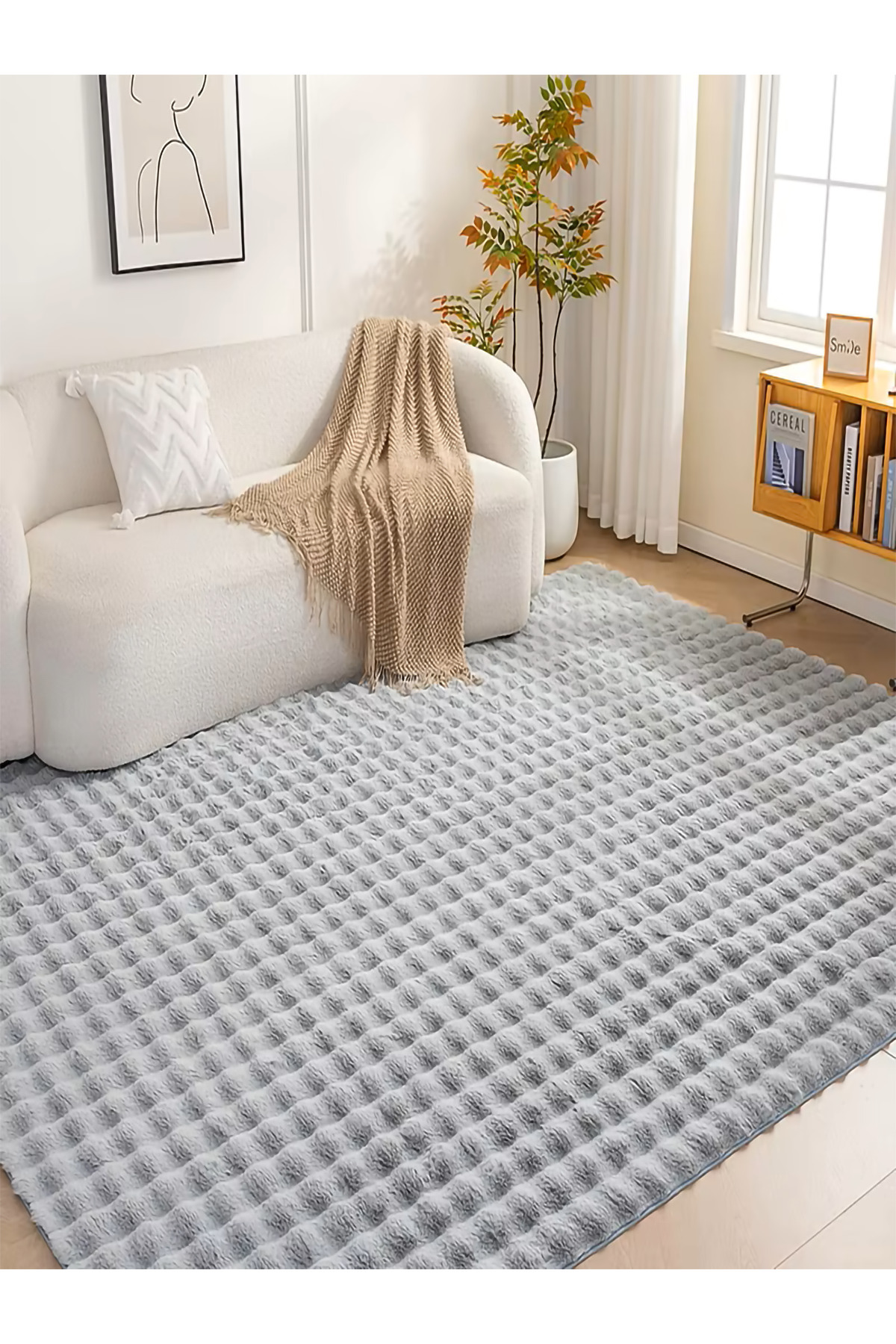 Bubble Plush Carpet Grey Ultra Soft Textured Anti-Slip Floor Modern Living Room & Bedroom Rug