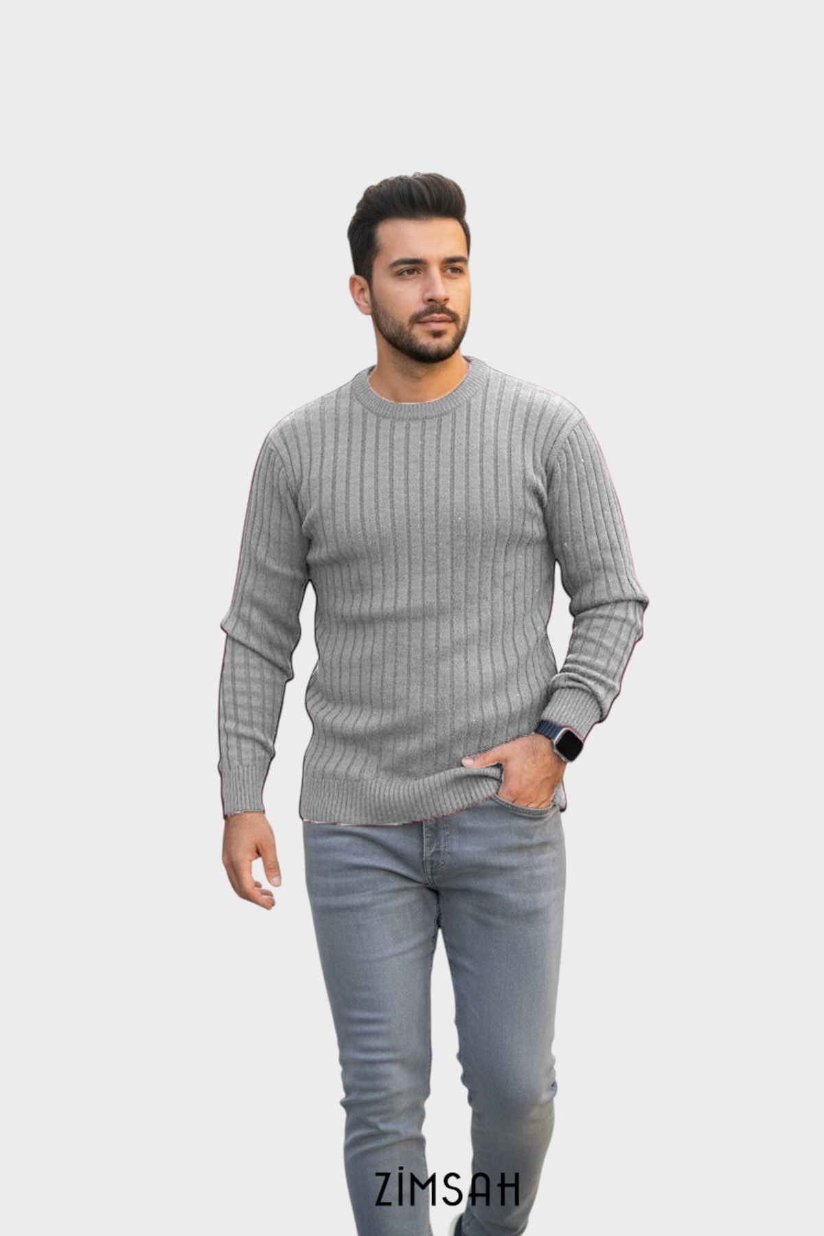 Zimsah  5 Adet Slim Fit Triko Erkek Kazak Bisiklet Yaka (Siyah), (Gri), (Bej), (Zümrüt Yeşili), (Bordo) - Görsel 5