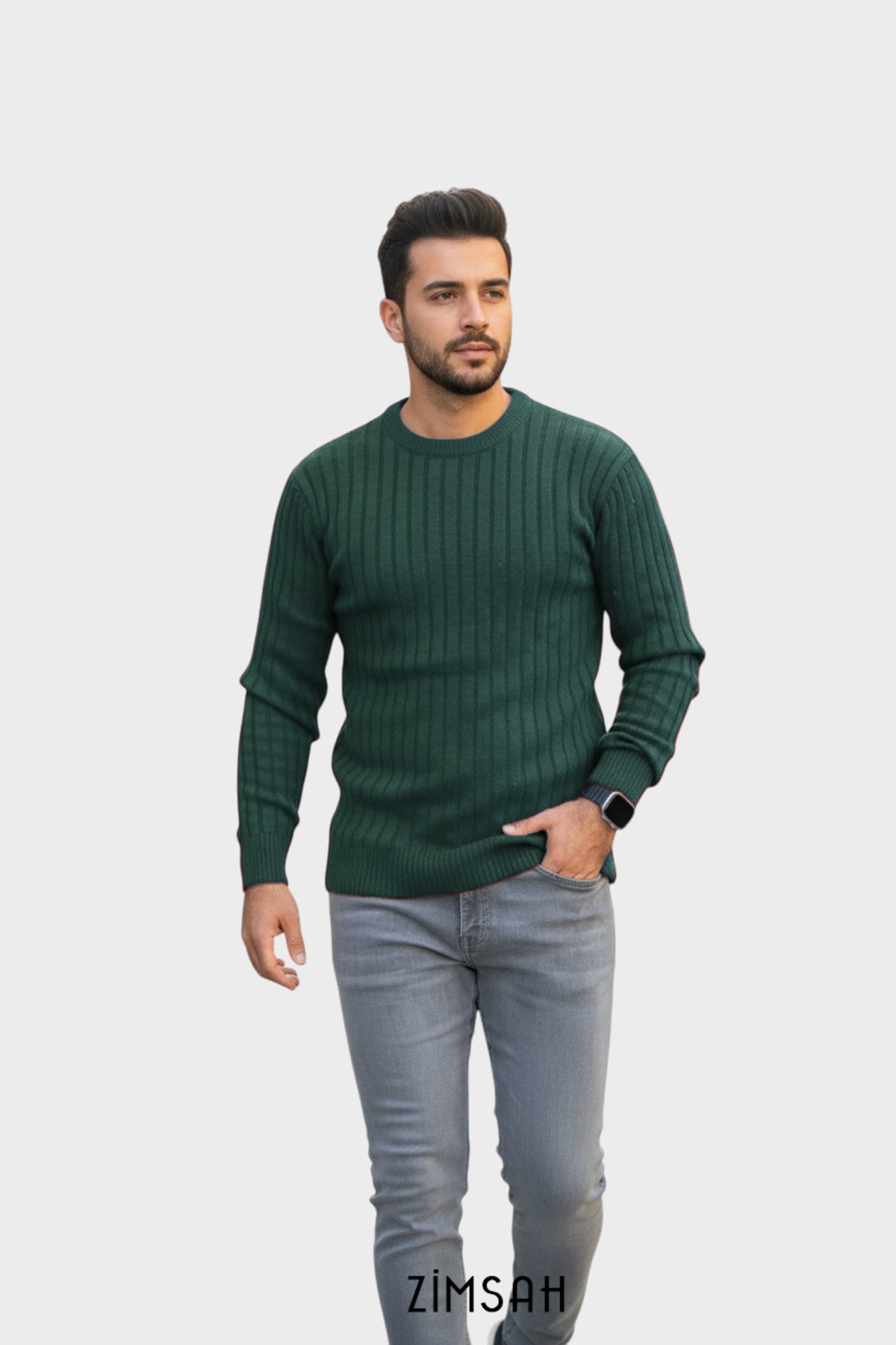 Zimsah  5 Adet Slim Fit Triko Erkek Kazak Bisiklet Yaka (Siyah), (Gri), (Bej), (Zümrüt Yeşili), (Bordo) - Görsel 2