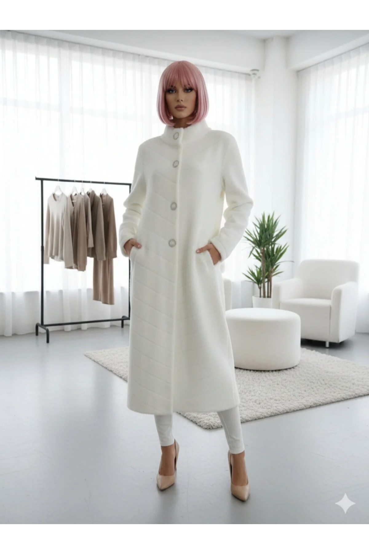 Clarity  Krem Kaşmir Manto - Görsel 4