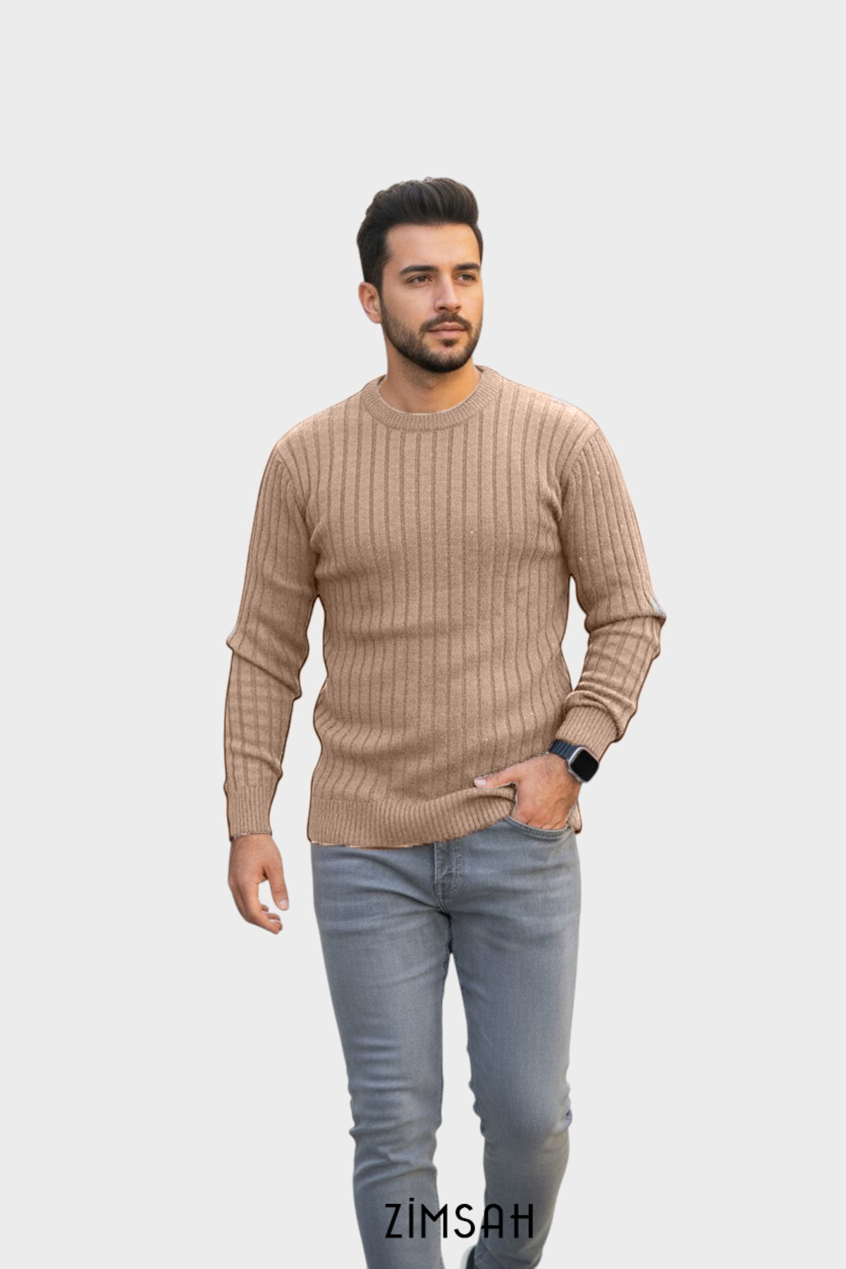 Zimsah  5 Adet Slim Fit Triko Erkek Kazak Bisiklet Yaka (Siyah), (Gri), (Bej), (Zümrüt Yeşili), (Bordo) - Görsel 4