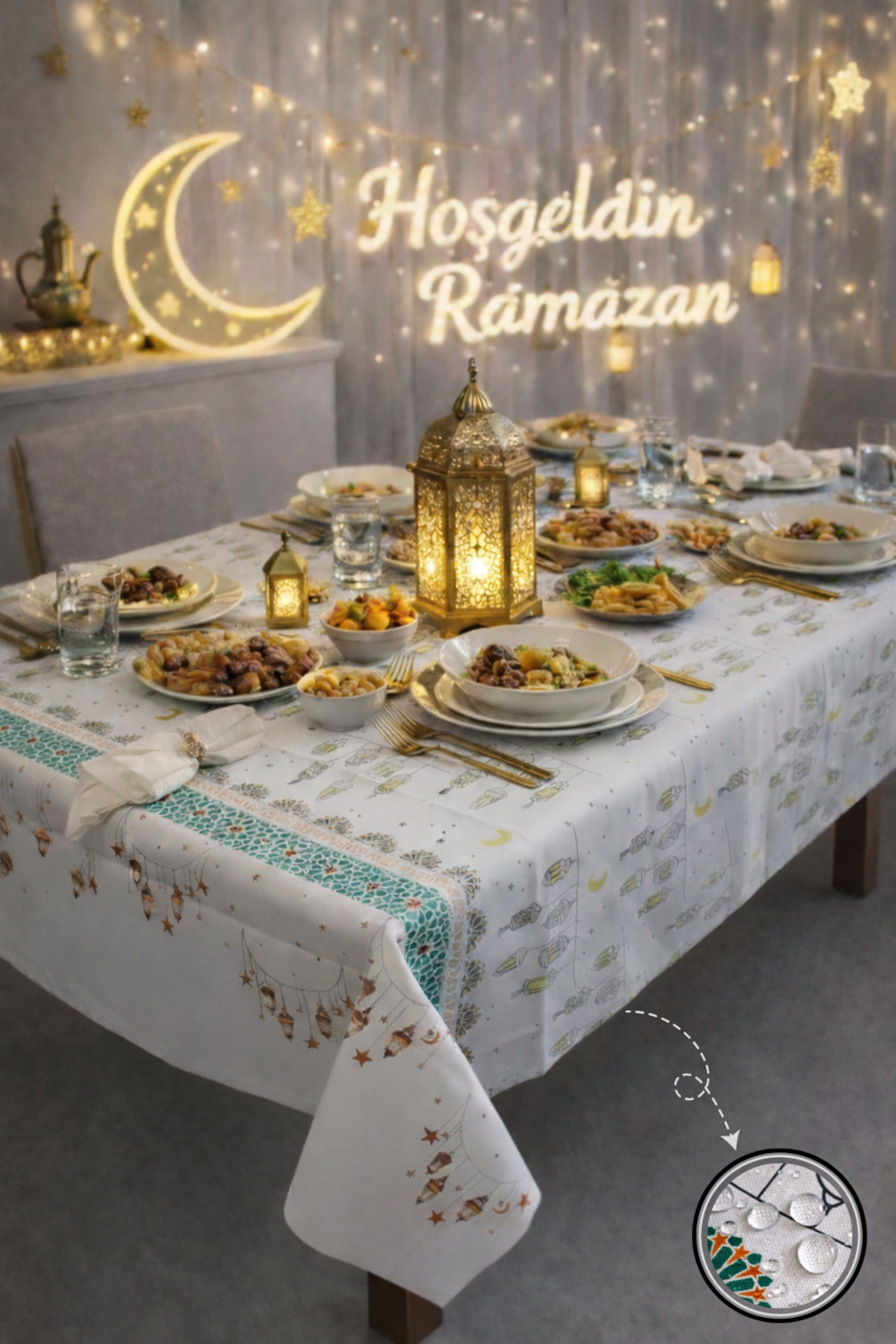 Liquid Proof Ramadan Tablecloth – Tablecloth with Stainproof, Wipeable and Washable Pattern