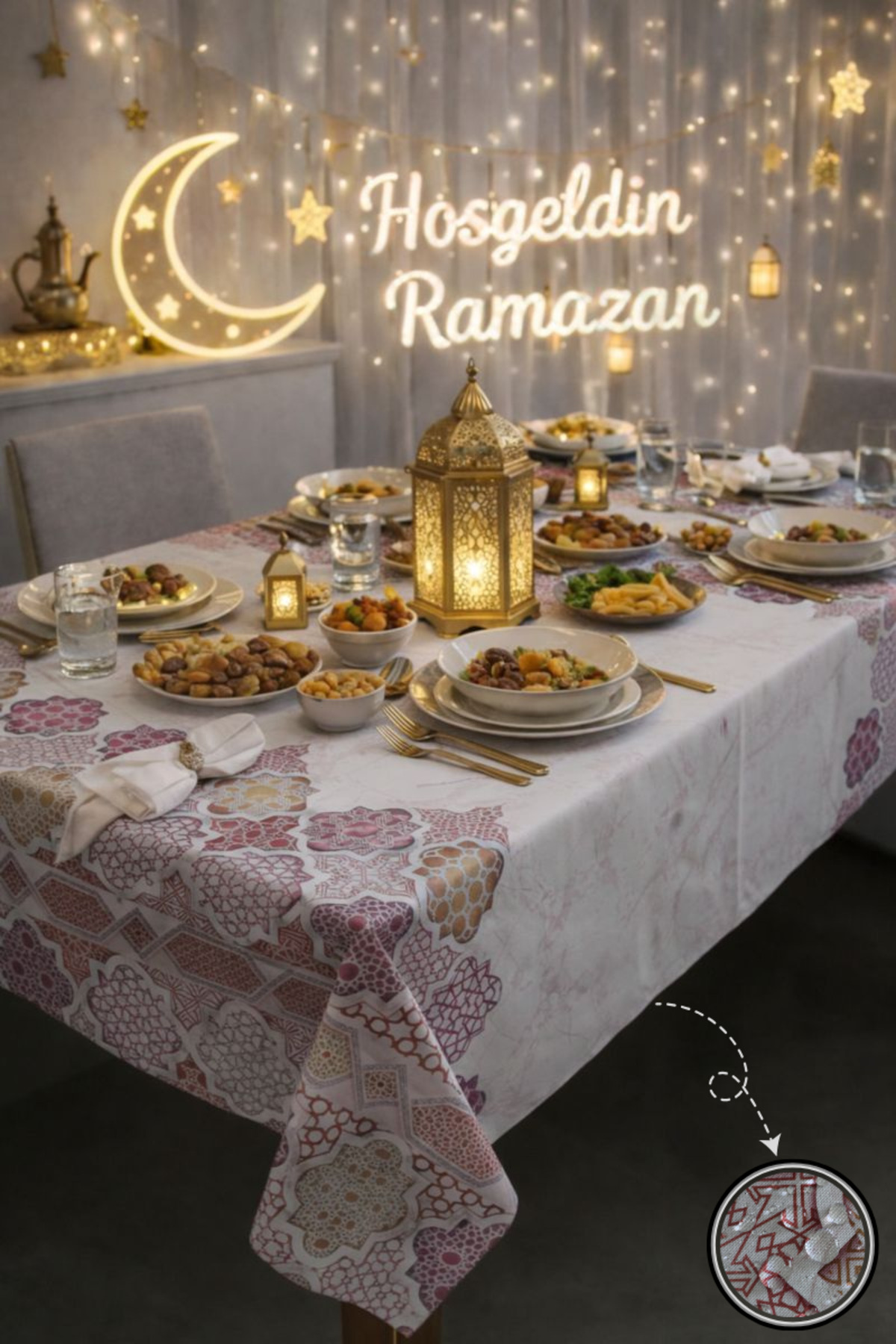 Liquid Proof Ramadan Tablecloth – Tablecloth with Stainproof, Wipeable and Washable Pattern