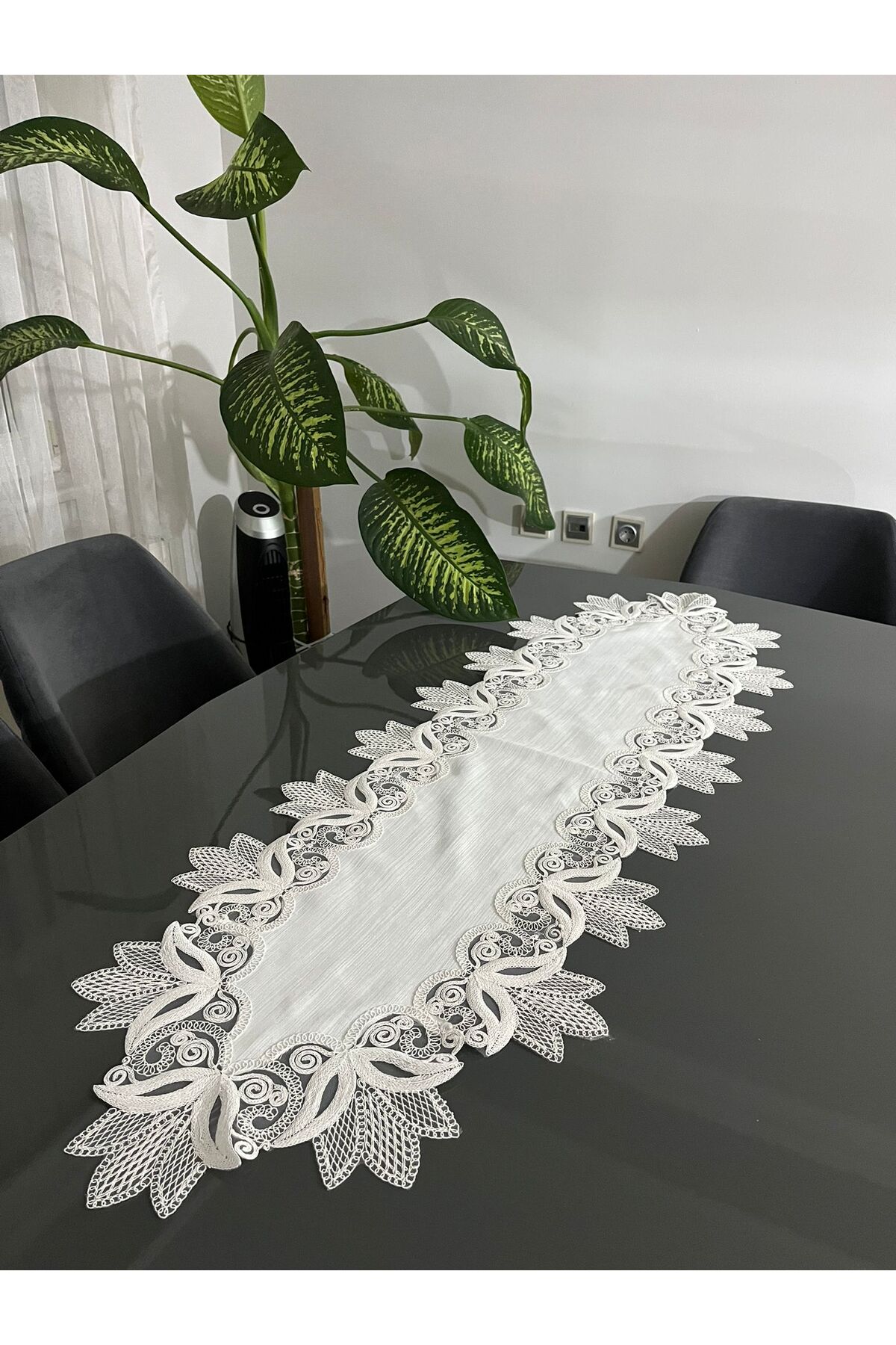 French Lace Linen Gardenia Luxury Guipure Runner