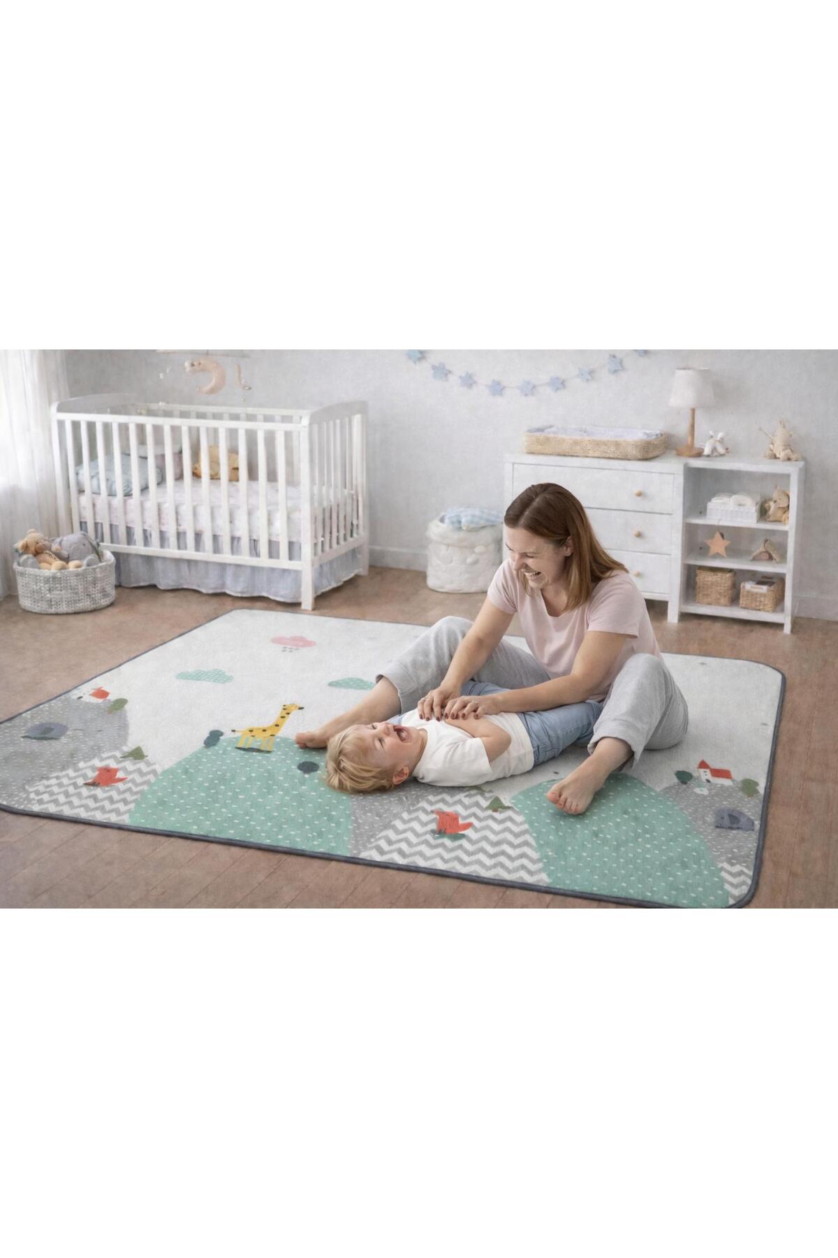 PUREZA Çift Taraflı Rulo Oyun Matı Kaymaz,Darbe Emici, Geyik Vadisi/Bulutlar Dağlar Yerli Üretim 200x140x1 fotoğrafı 6 (önizleme)