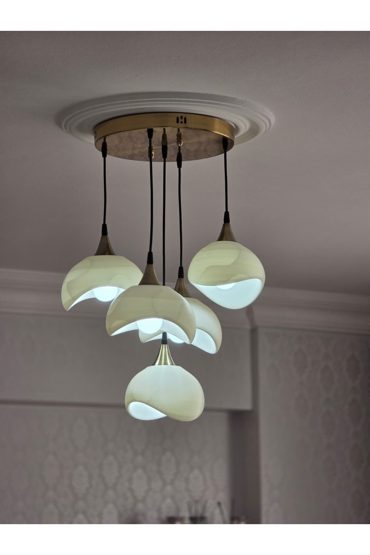 5-Piece Pendant Rustic E27 Modern Chandelier Bohemian Concrete Appearance (3 WHITE LED LIGHT BULBS ARE A GIFT!)