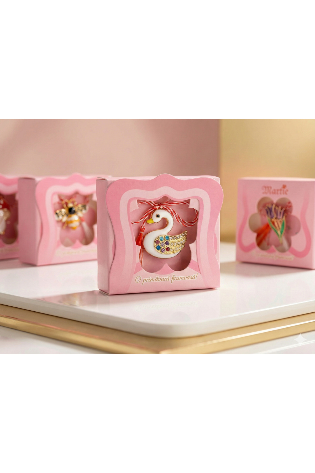 Set de 24 de martisoare Premium  Cutii Cadou Roz Individuale | Modele asortate | Cadou de 1 martie