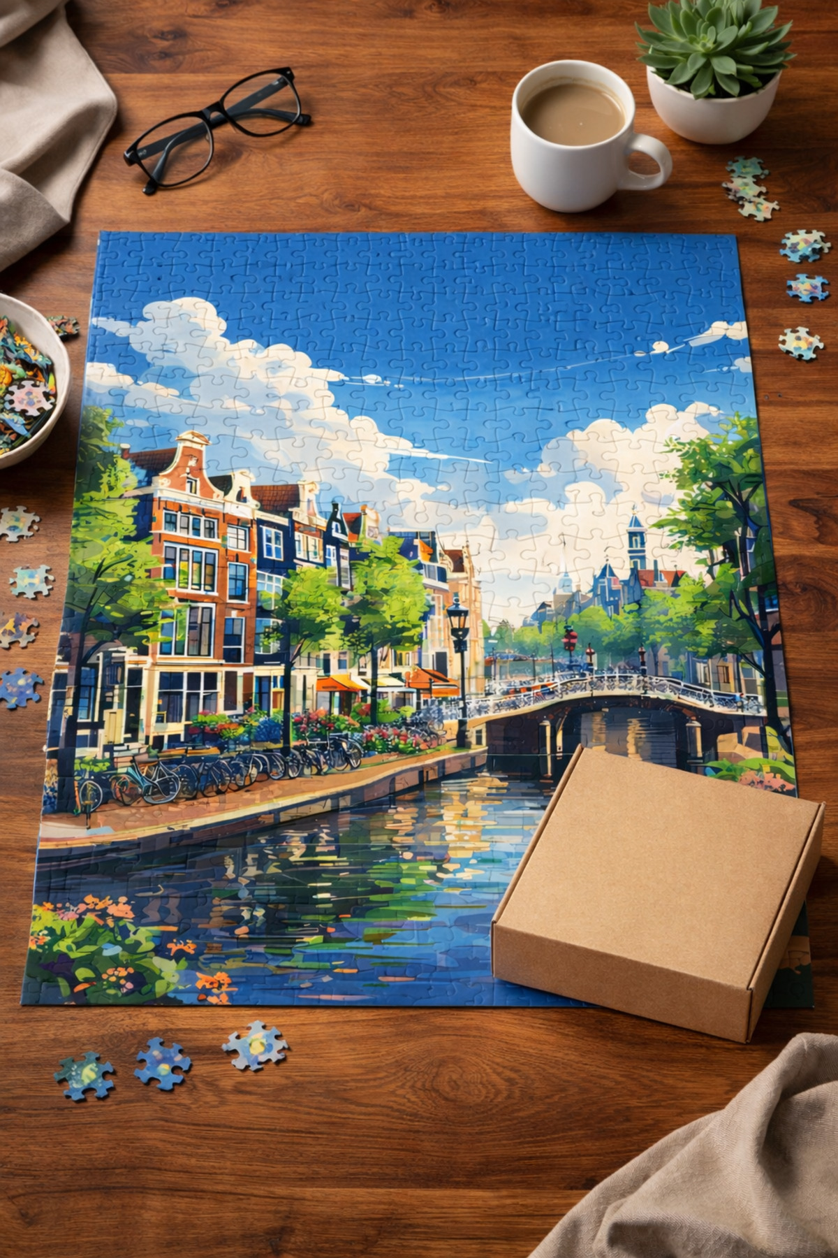 EXİN Amsterdam Kanal Manzarası 500 Parça Ahşap Puzzle – Yetişkin