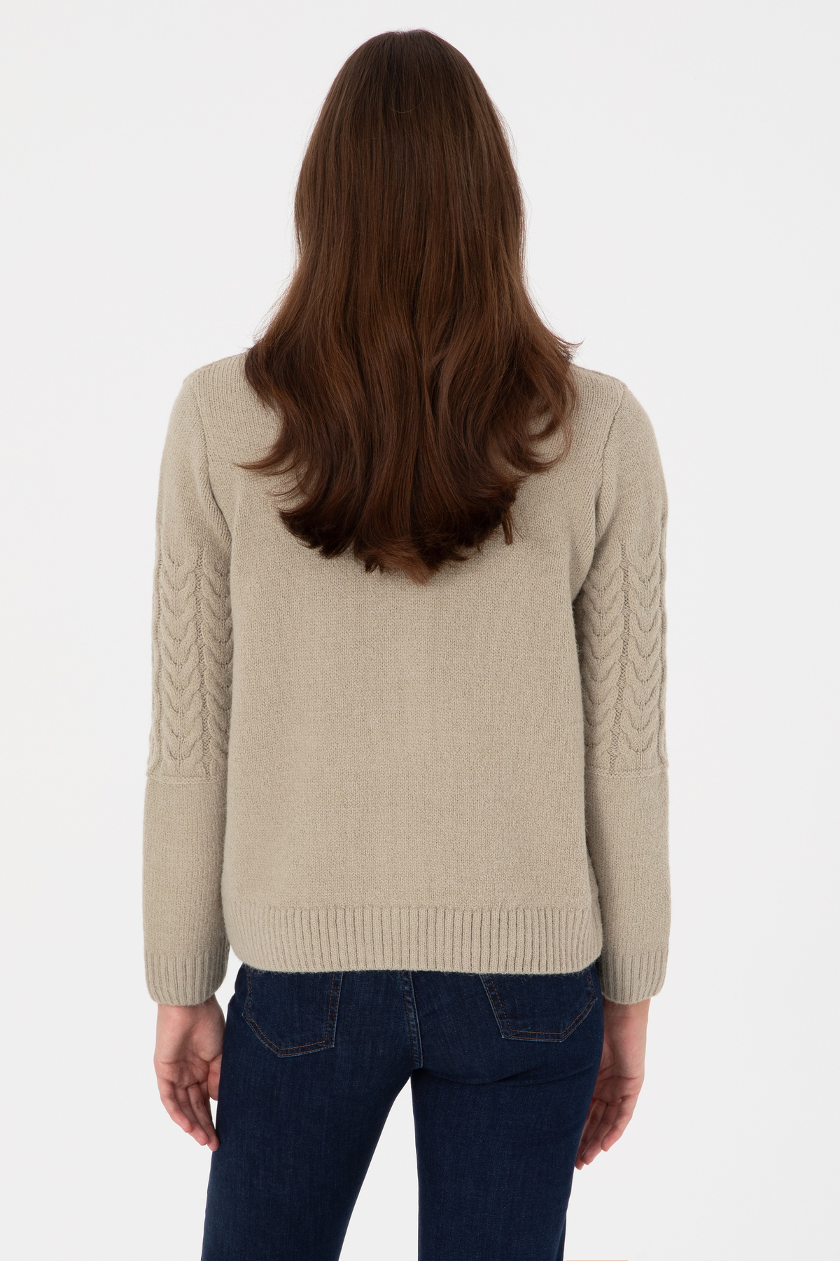 U.S. Polo Assn.  Kadın Açık Haki Fermuarlı Dik Yaka Triko Hırka 50314669-VR183 - Görsel 5