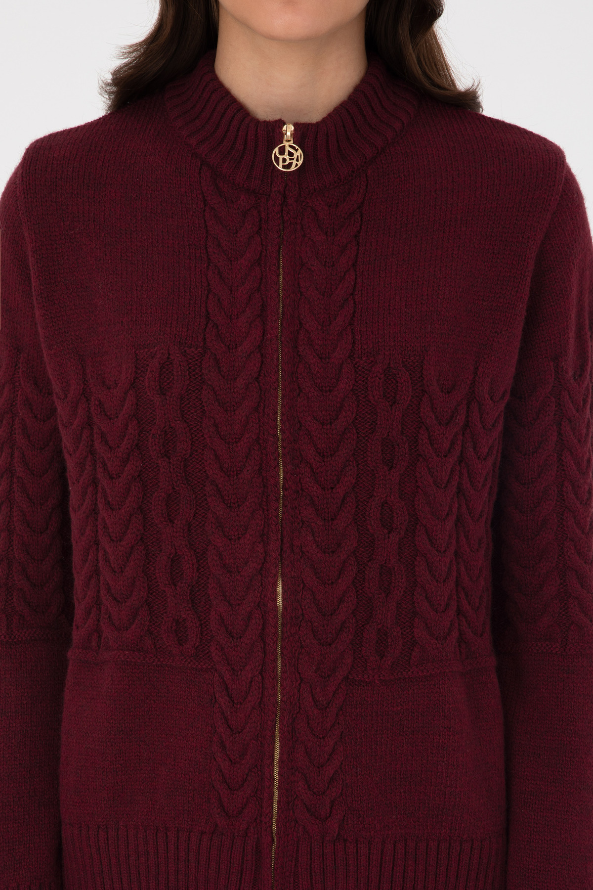 U.S. Polo Assn.  Kadın Bordo Fermuarlı Dik Yaka Triko Hırka 50314669-VR177 - Görsel 6