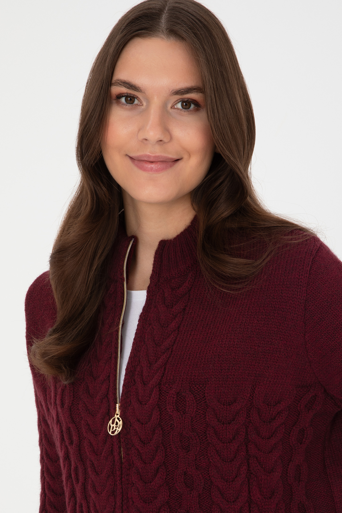 U.S. Polo Assn.  Kadın Bordo Fermuarlı Dik Yaka Triko Hırka 50314669-VR177 - Görsel 2