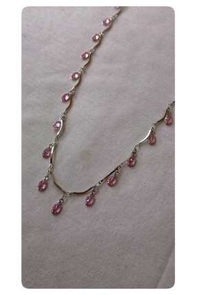 TrendimAksesuar Zarif Pembe Taşlı Kolye