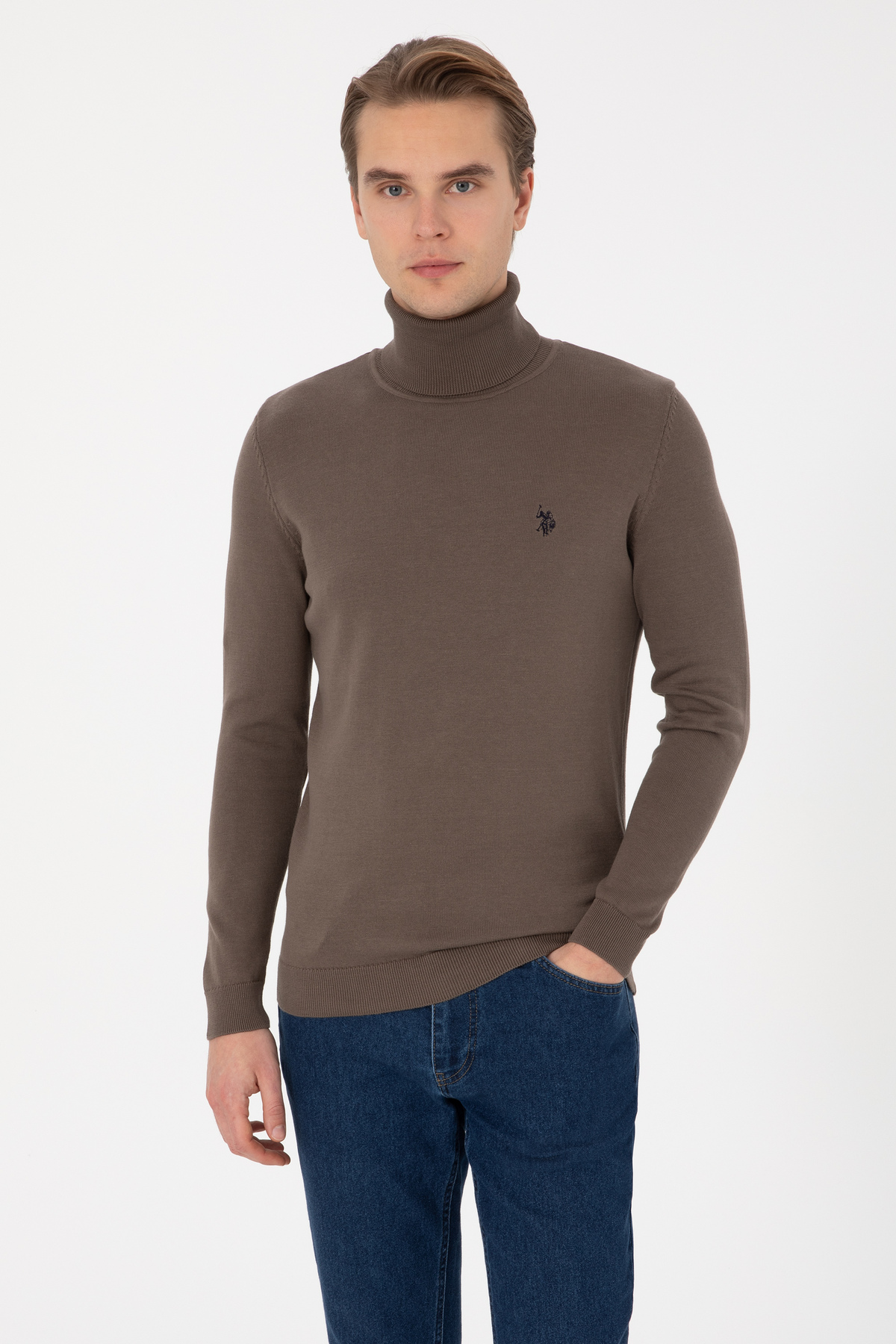 یو اس پولو پلیور مردانه یقه اسکی اسلیم فیت طرح سمور کد ۵۰۳۱۳۶۴۰-VR052