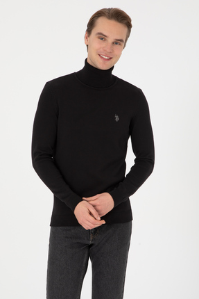 U.S. Polo Assn. Erkek Slim Fit Boğazlı Siyah Basic Kazak 50313640-VR046