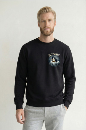 ModaShan Unisex Siyah But Why Nihilist Penguen Ön Arka Baskılı Bisiklet Yaka ...