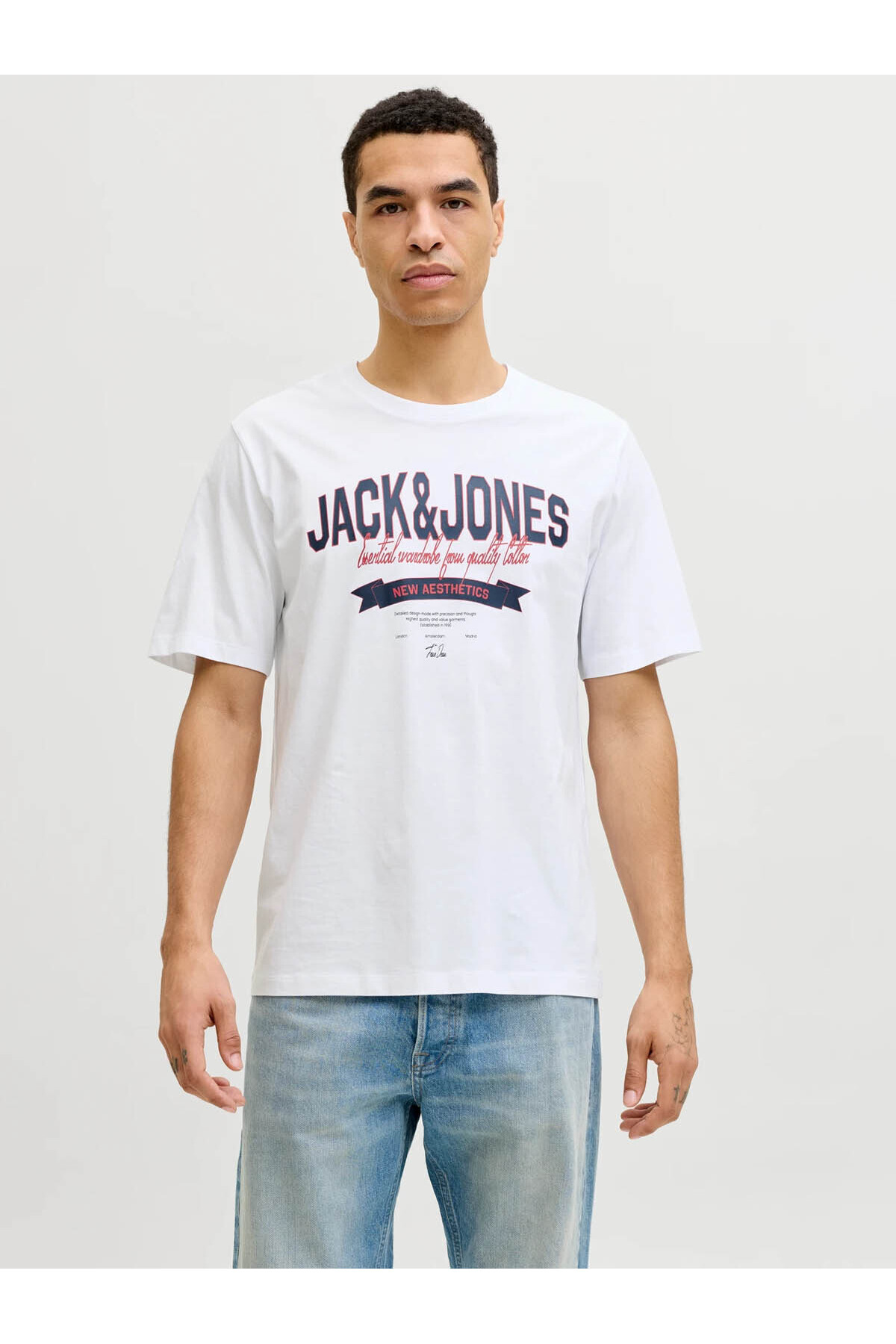 تی شرت مردانه سفید طرح Jjelogo کد ۱۲۲۸۸۰۱۶ جک اند جونز تی شرت Jack & Jones