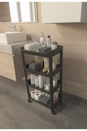 Okyanus Home 4 Katlı Tekerlekli Geniş Banyo-Mutfak Düzenleyici Siyah
