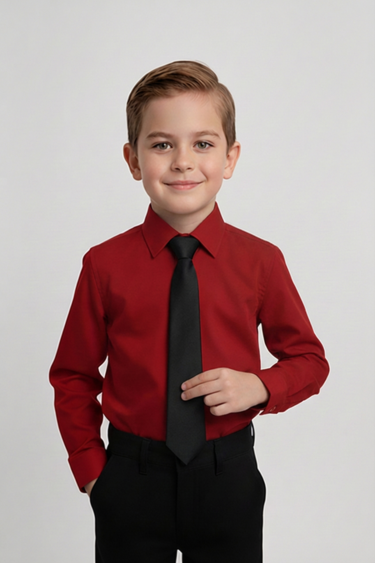 Merdia Kids Boy's Long Sleeve Red Shirt and Black Tie Set