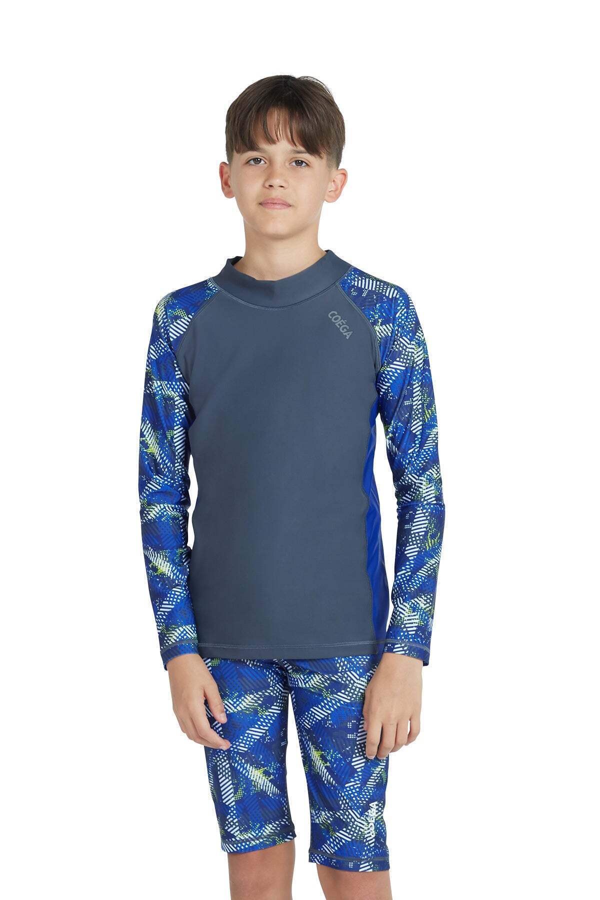 Coega Boys Youth Rashguard Long Sleeve - Grey Blue Stripes