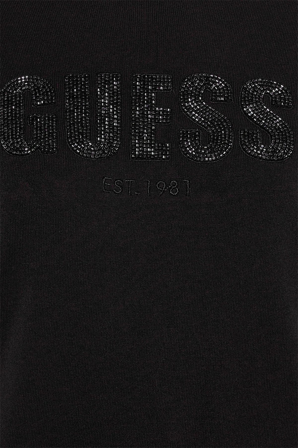 ゆいq Guess Kısa Kollu Bisiklet Yaka Norah Logolu Triko Kadın Siyah