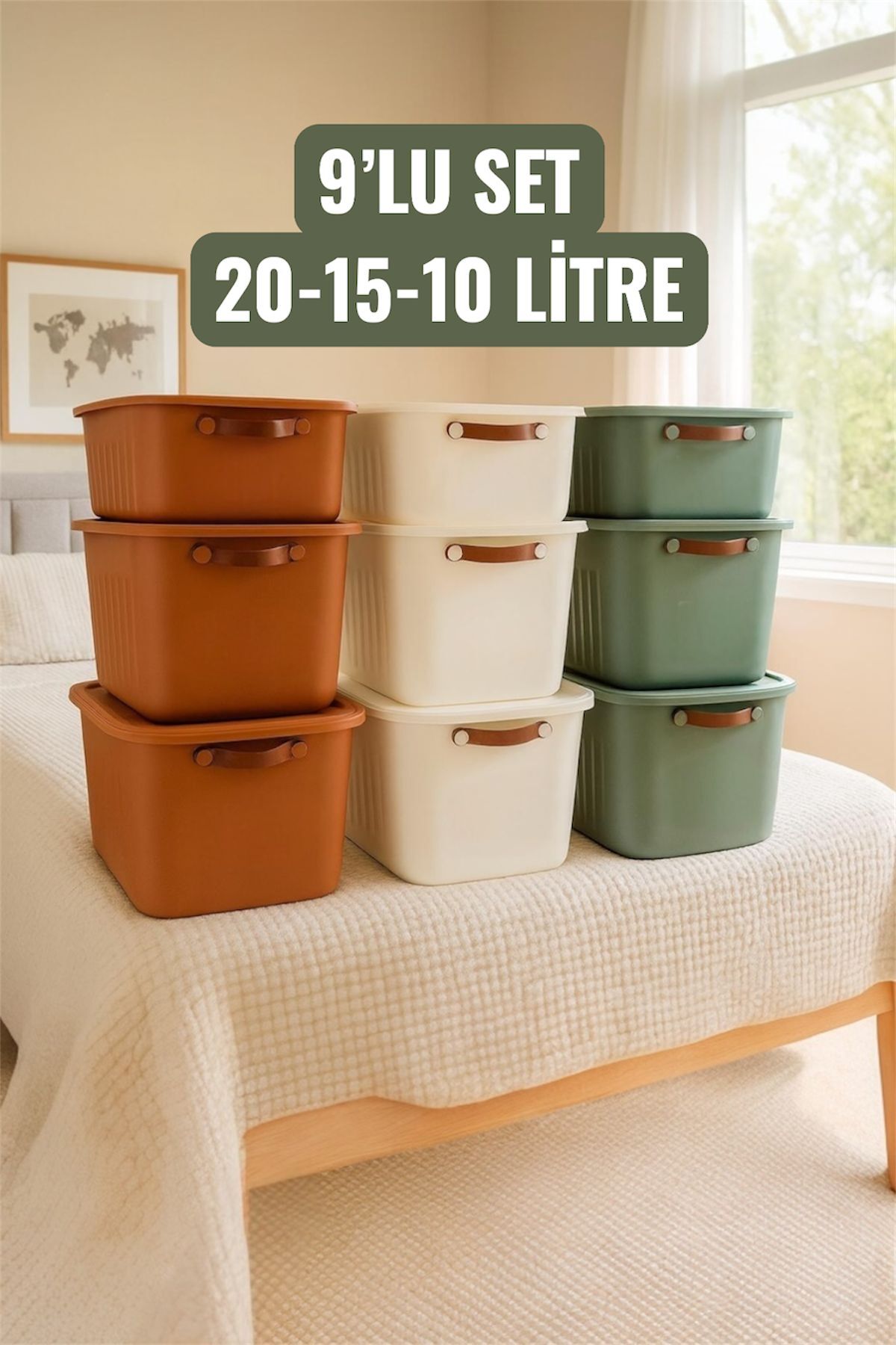 Bayev 9'Lu Mix Boxsis Set 20-15-10 Litre Çok Amaçlı Kapaklı Kutu