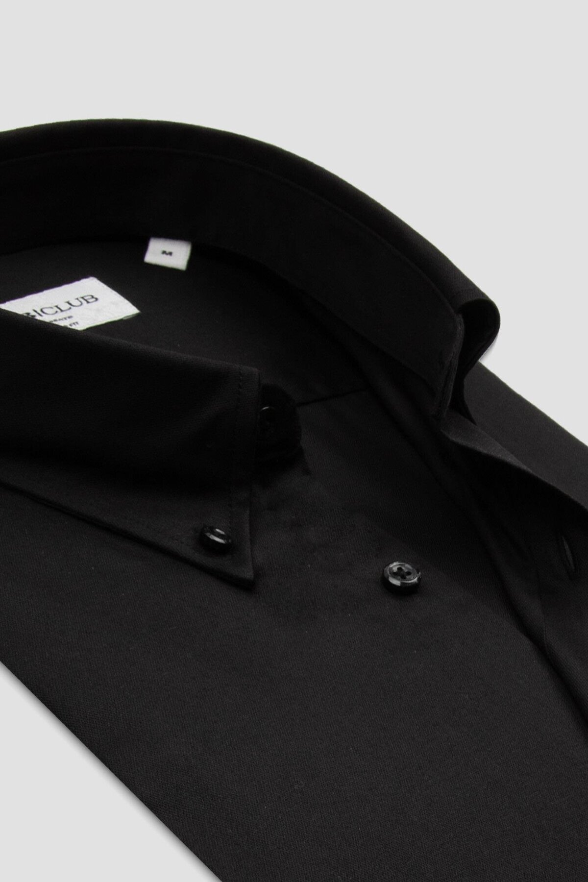 Abbate  BB Club Mike Oxford Pamuk Polyester Regular Fit Siyah Düğmeli Yaka Erkek Düz Gömlek - Görsel 3