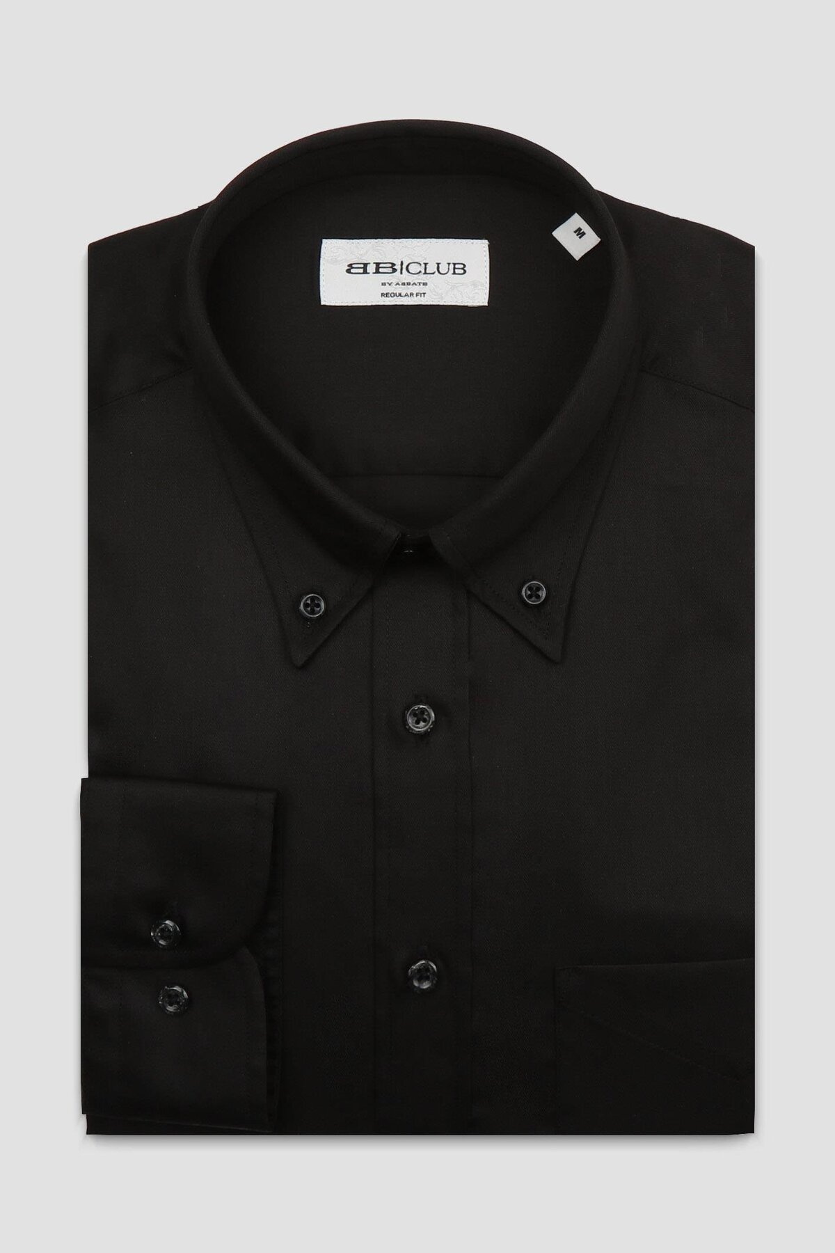 Abbate  BB Club Mike Oxford Pamuk Polyester Regular Fit Siyah Düğmeli Yaka Erkek Düz Gömlek - Görsel 2