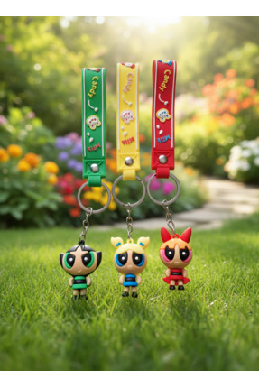 AXSENTRA Silikon 3'lü Powerpuff Girls Karakter Anahtarlık ve Çanta Süsü (Butt...
