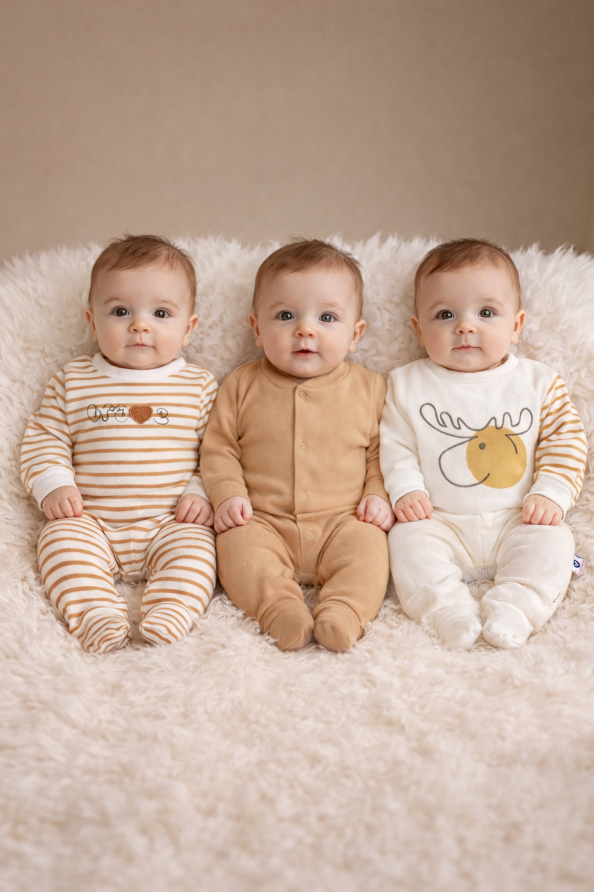 Mai Perla Unisex 3-Piece Cotton Deer Patterned Newborn Jumpsuit Set with Snap...