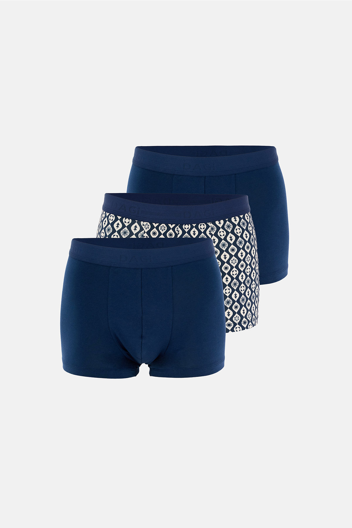 Dagi  Lacivert 5210 3'lü Desenli Pamuk Boxer