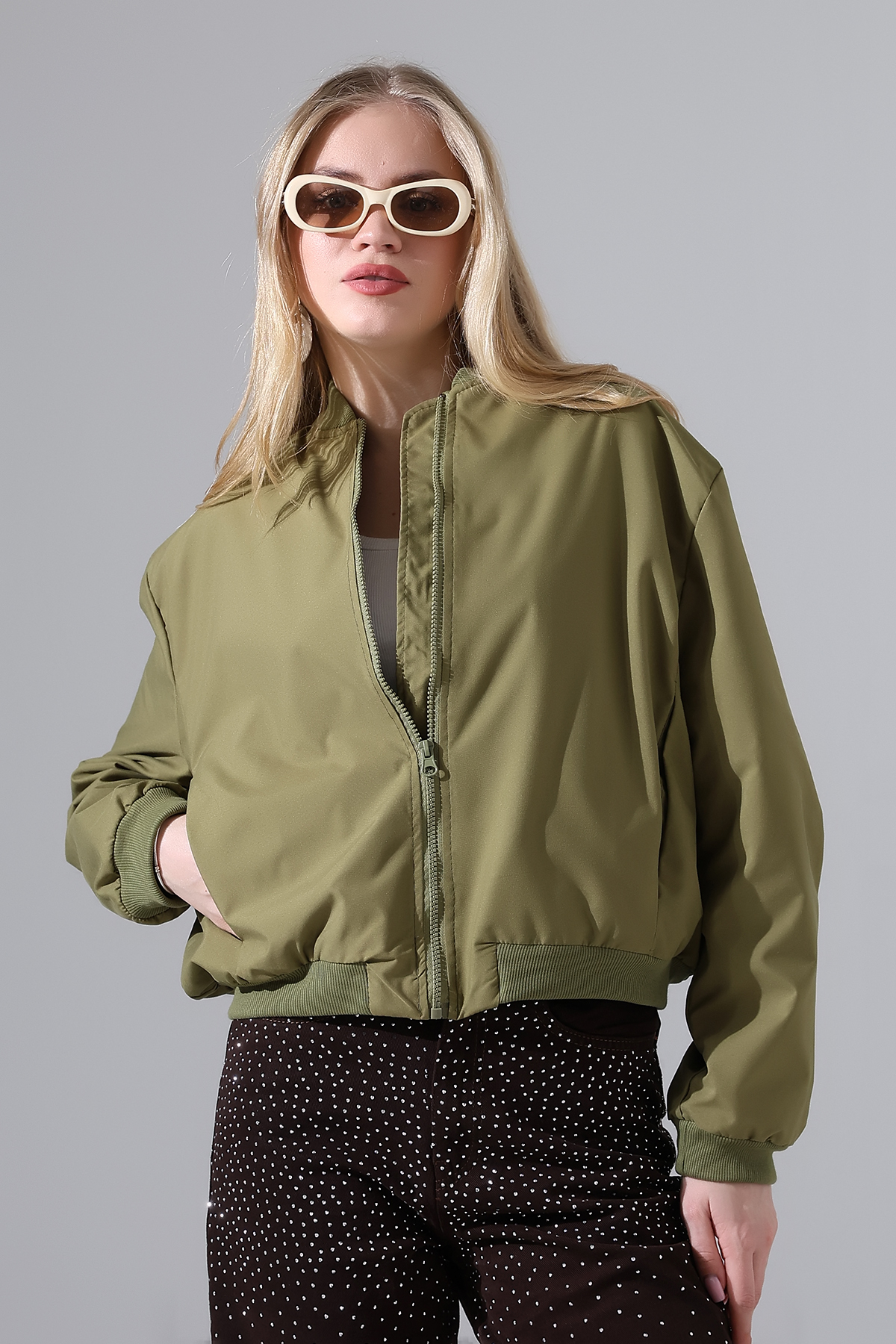 Thil  Kadın Fermuarlı Bomber Ceket - Görsel 2