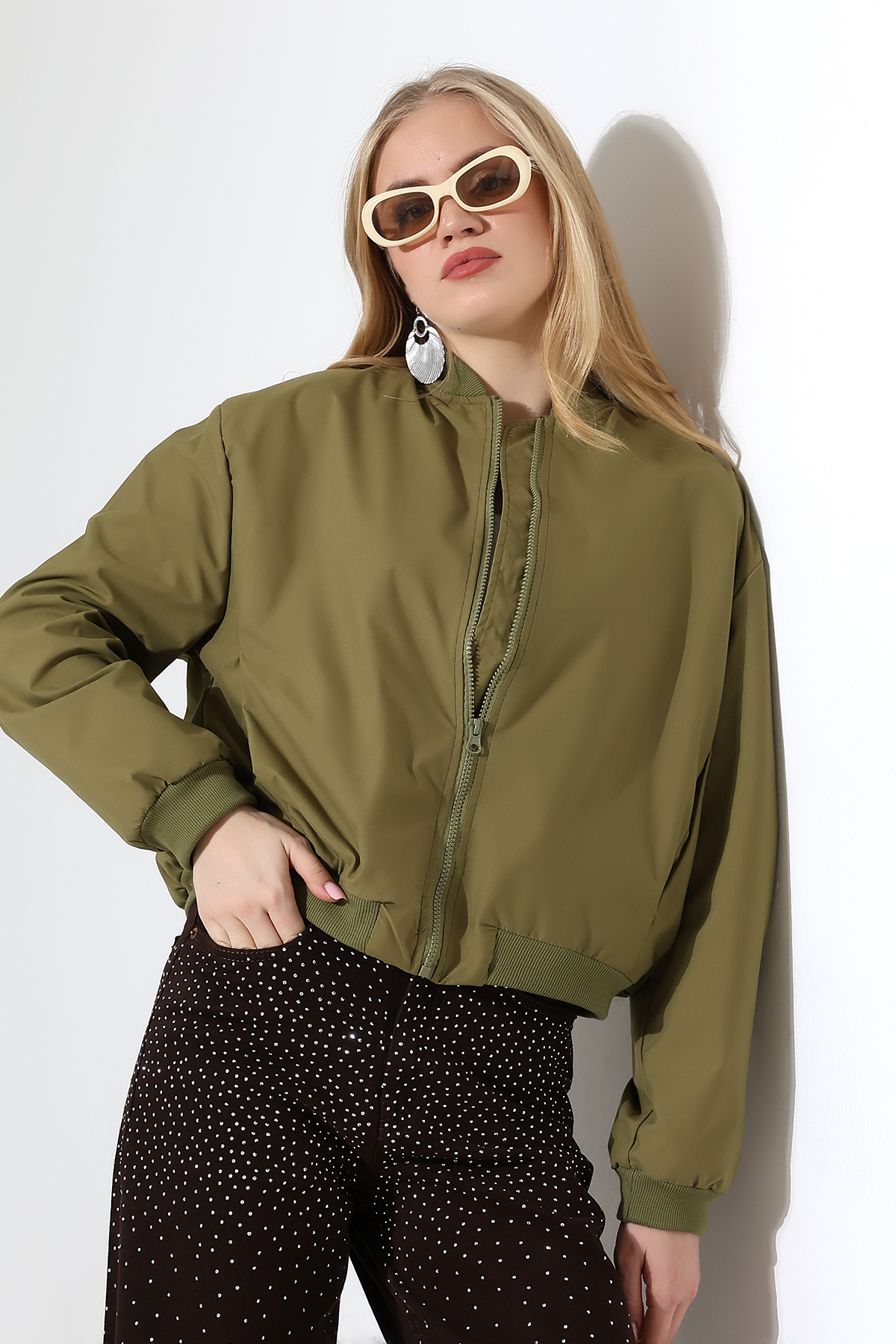 Thil  Kadın Fermuarlı Bomber Ceket - Görsel 3