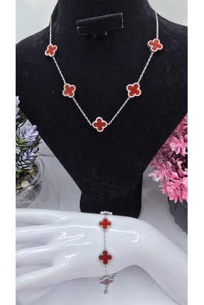 ahsenaksesuar2025 Büyük Boy Bordo Van Cleef Yonca Model Gümüş Renk Paslanmaz ...