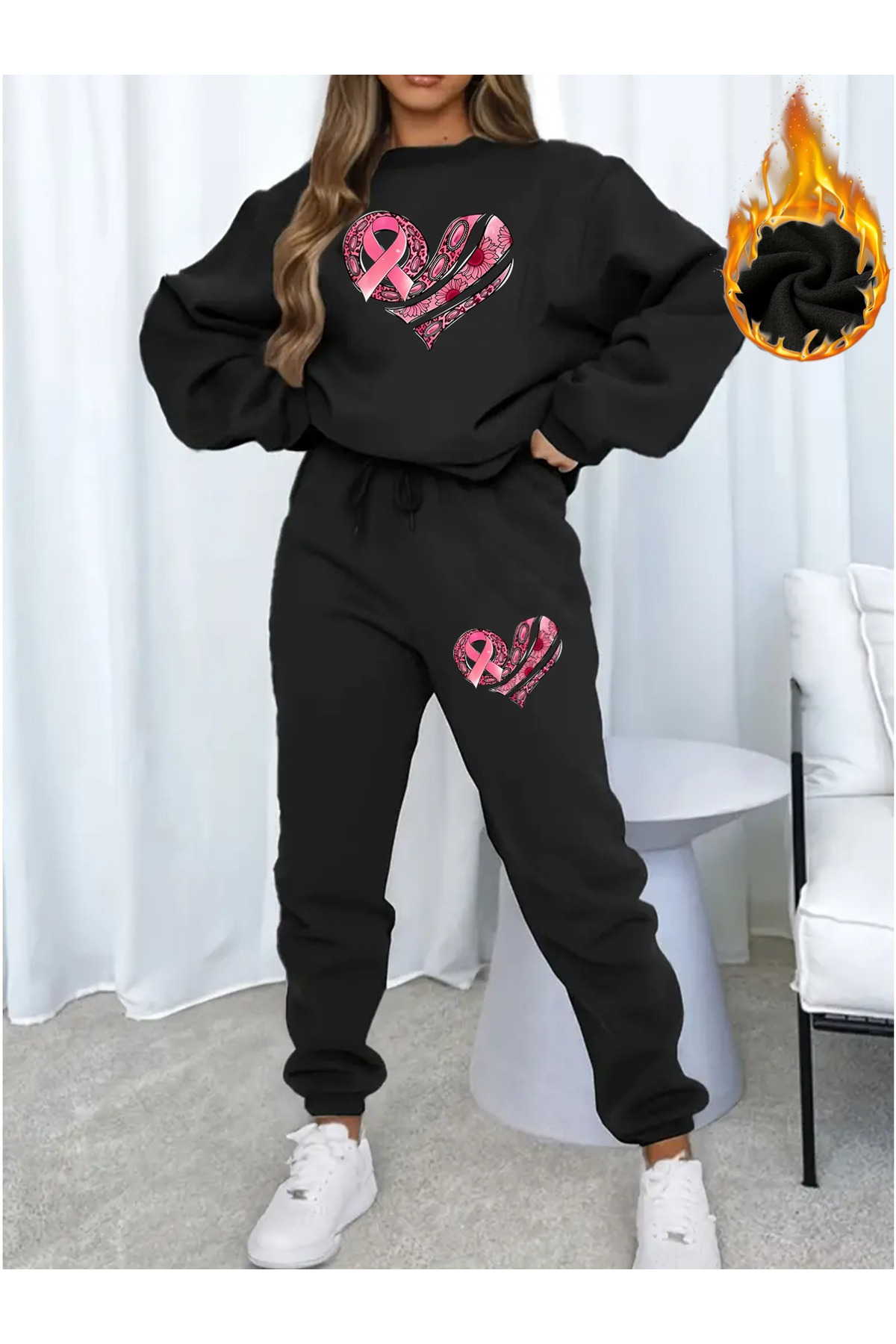 Women's Printed Crew Neck Top Jogger Bottom Tracksuit