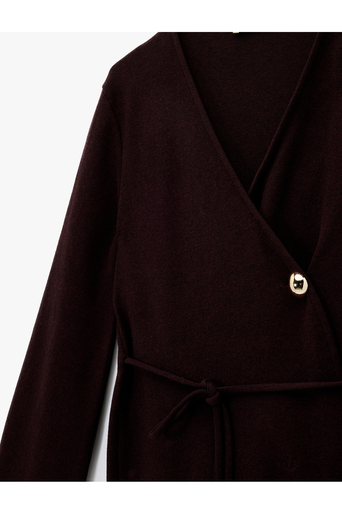 Koton  X Melis Ağazat - Uzun Geniş Kollu Beli Bağcıklı Düğme Detaylı Uzun Kruvaze Hırka - Görsel 5