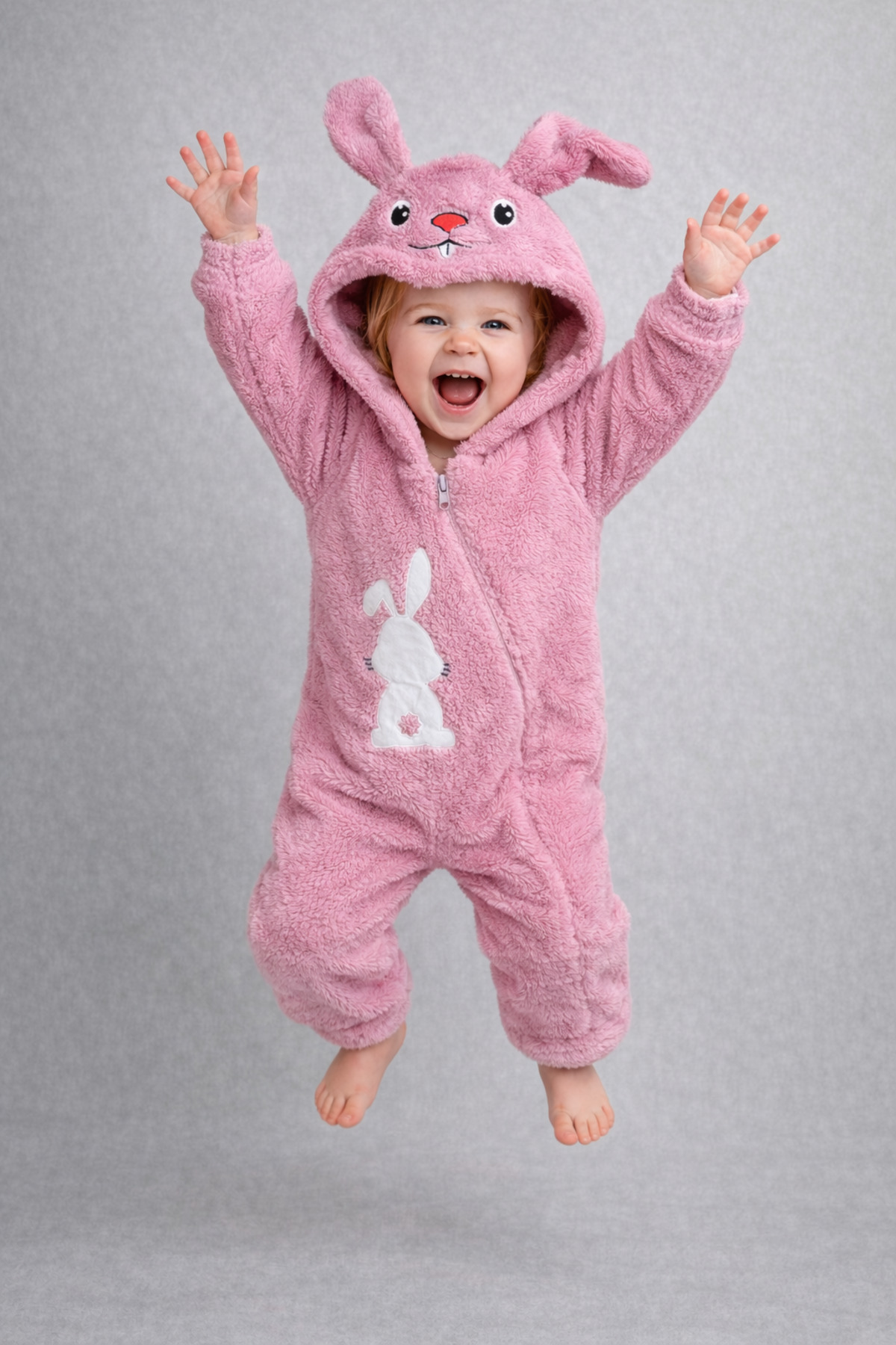 Chicsy Baby Kışlık tatlı Tavşan Figürlü Kapüşonlu Peluş Fermuarlı Bebek Tulum fotoğrafı 3 (önizleme)