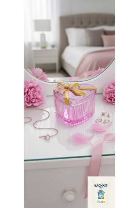 KACHKIRHOME Cam Kalp Fiyonk Detaylı Kase Kapaklı Pembe Sevgililer günü Takı Y...